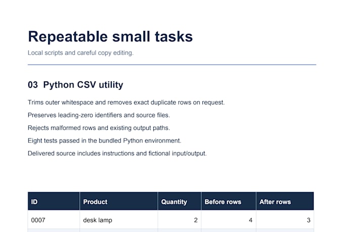 write a small python script to automate CSV and file tasks