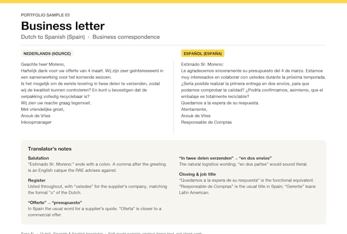 translate dutch to spanish or spanish to dutch as a native speaker
