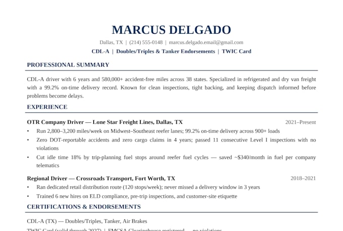 write a job winning cdl truck driver resume