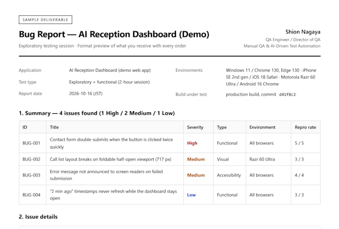 manually test your website or app and report every bug