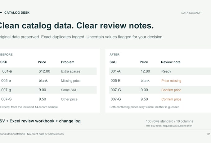 clean and organize your product catalog spreadsheet
