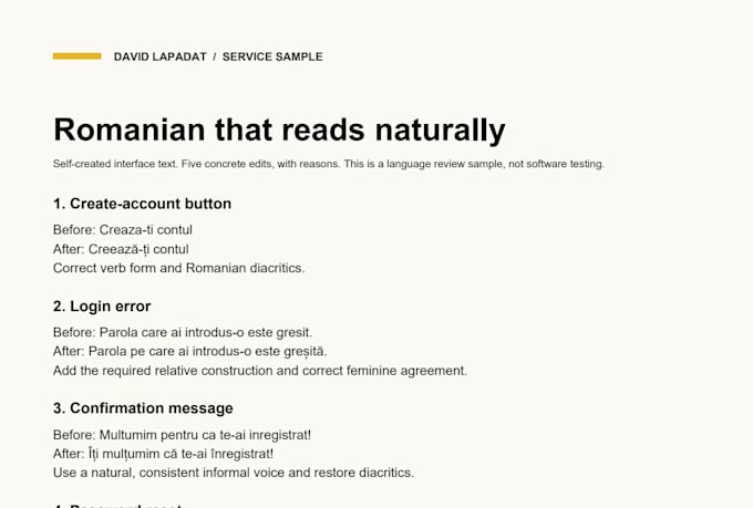 proofread romanian website app and ai translated text