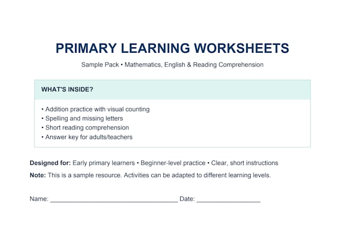 create engaging worksheets and learning materials for primary students