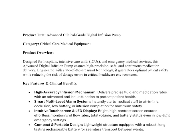 write medical equipment product descriptions