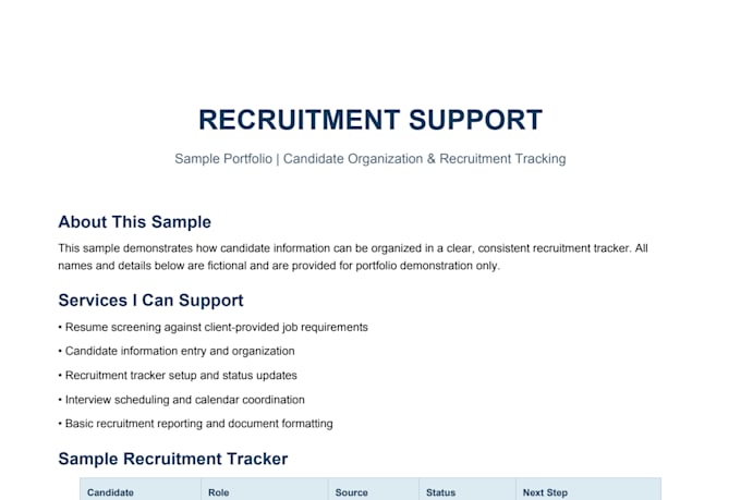 hr virtual assistant and recruitment support service