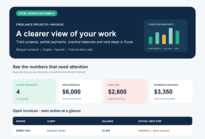 build or fix a custom excel project and invoice tracker