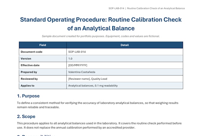 write sops and technical documentation for medical and lab equipment