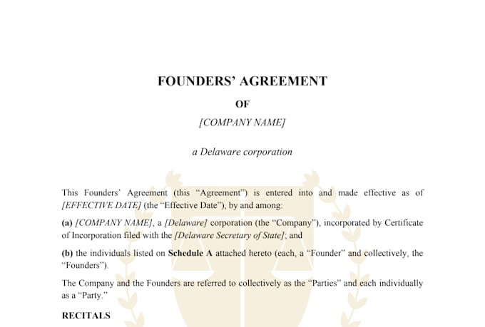 draft your startup founders agreement or shareholders agreement