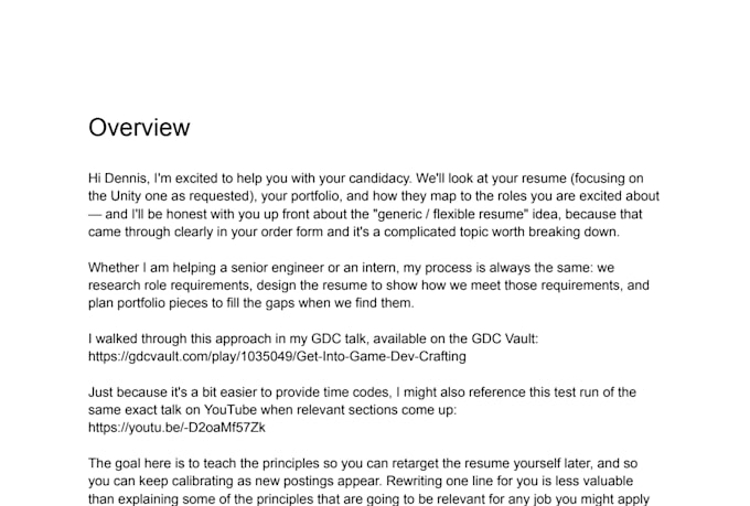 review your game dev resume or portfolio