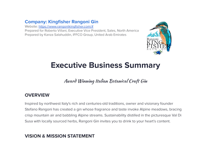 write an executive business summary