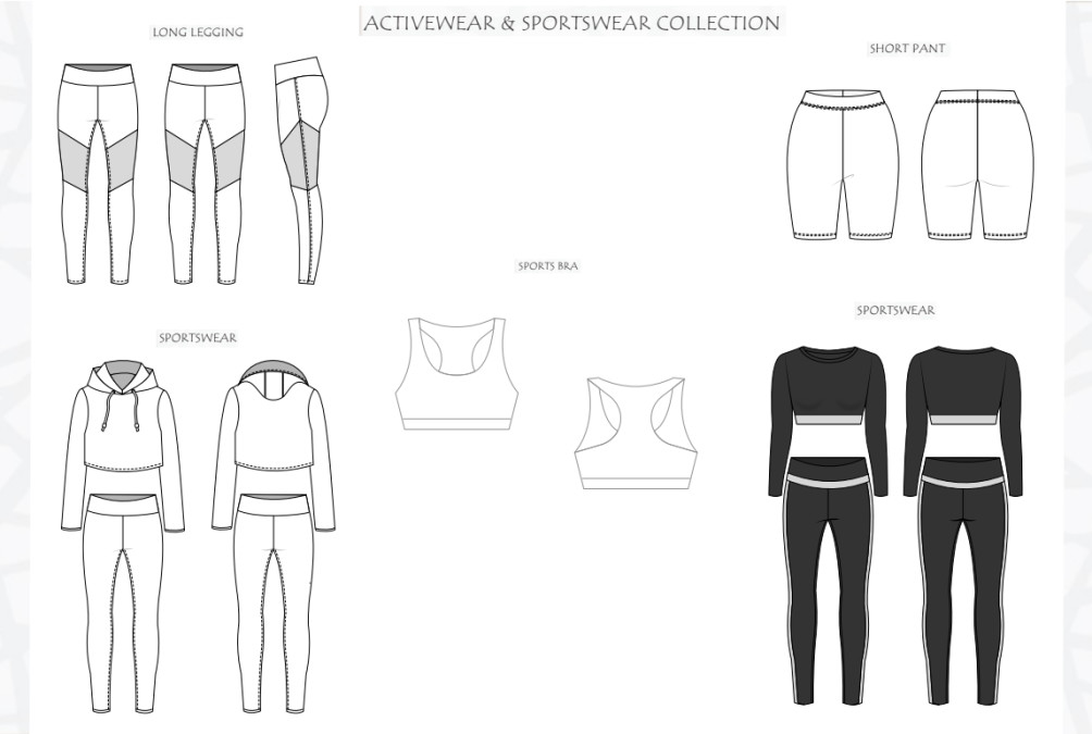 create activewear fitness design and tech pack