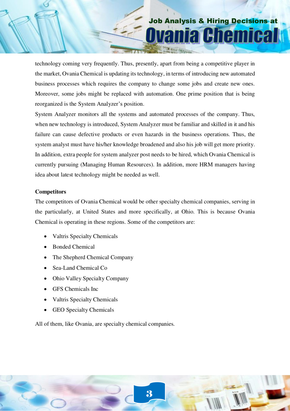job analysis and hiring decisions at ovania chemical
