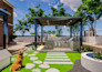design backyard, garden, pool, patio, terrace as landscape architect 8k render