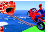 create spider man on motorcycle in spiral bridge stunt ride
