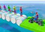 create spider man on motorcycle in spiral bridge stunt ride