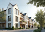 design apartment building, condominium, low rise building and render
