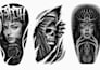 draw high detail black and grey tattoo design with realistic shading