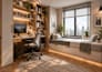 design realistic home office, workspace and study room interior 3d rendering