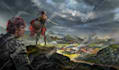 create an awesome character illustration and battle scene