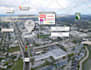 design retail trade aerial map with site arrow, logo labels and graphics