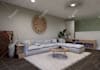 do interior design of living room, kitchen, and bathroom with 3d rendering