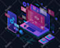 design a colorful flat and isometric illustration