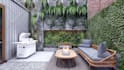 do cozy backyard design, pool, garden in 3d render