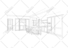 draw an interior perspective illustration black and white
