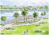 paint landscape and architechtural structure with watercolor