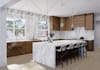 do interior design of living room, kitchen, and bathroom with 3d rendering