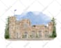 draw watercolor wedding venue, house and building