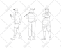 create simple line art illustrations, digital, black and white, character art
