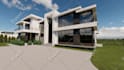 design front garden, backyard, swimming pool, villa landscape
