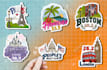 draw cartoon doodle stickers, hand drawn designs for print