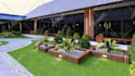 design landscape, backyard, pergola, patio with realistic rendering