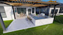 3d backyard landscape design, outdoor kitchen design pool, pergola, 3d rendering