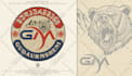 create detailed black and white hand drawn line art logo