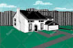 draw building, house, and landscape vector art illustration