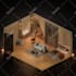 design a realistic 3d isometric gaming and streaming room