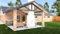 design outdoor kitchen pergola patio backyard with realistic 3d rendering