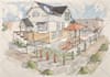 hand draw architectural with watercolor handmade