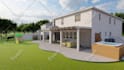 3d landscape, backyard, garden design with 3d render