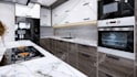render 3d interior design for apartment, kitchen, and bathroom
