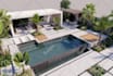 do exterior design, 3d rendering, facade, pool and backyard landscape design
