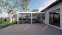 design exterior landscape, garden, backyard, patio terrace, BBQ and pool