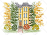 draw a custom watercolor wedding venue illustration