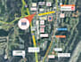 design retail trade aerial map with site arrow, logo labels and graphics