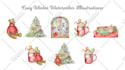 draw watercolor clip art, set of illustrations