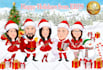 create a christmas caricature, holiday card, winter cartoon