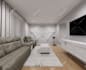 do interior design of living room, kitchen, and bathroom with 3d rendering